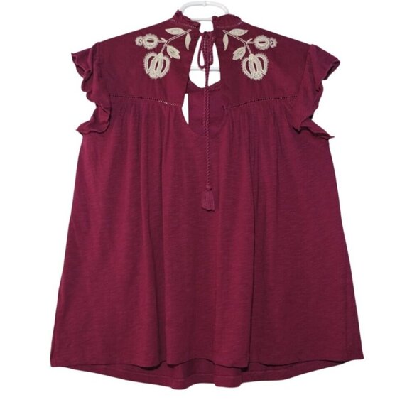 Knox Rose Womens Embroidered Maroon Blouse With Tassel Tie Size Large, NWT. - Picture 2 of 8